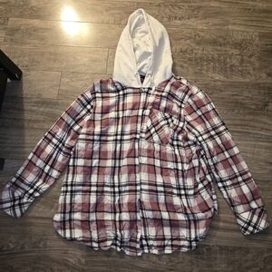 Torrid Red and Black Plaid Hoodie with White Hood